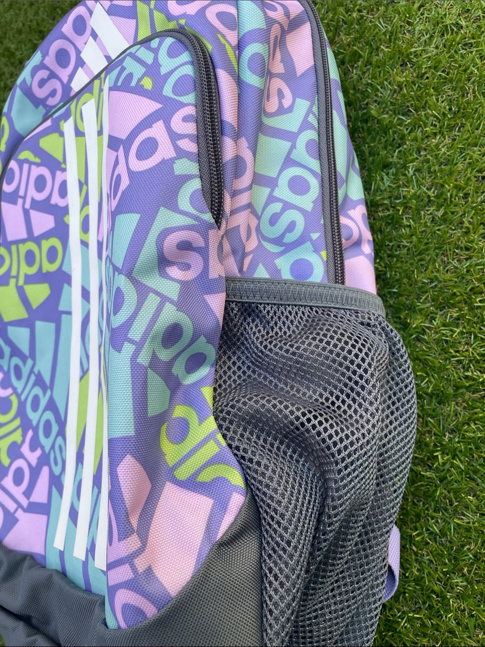 adidas Multicolor Logo Backpack in Purple, Mint & Lime - Picture 3 of 16
